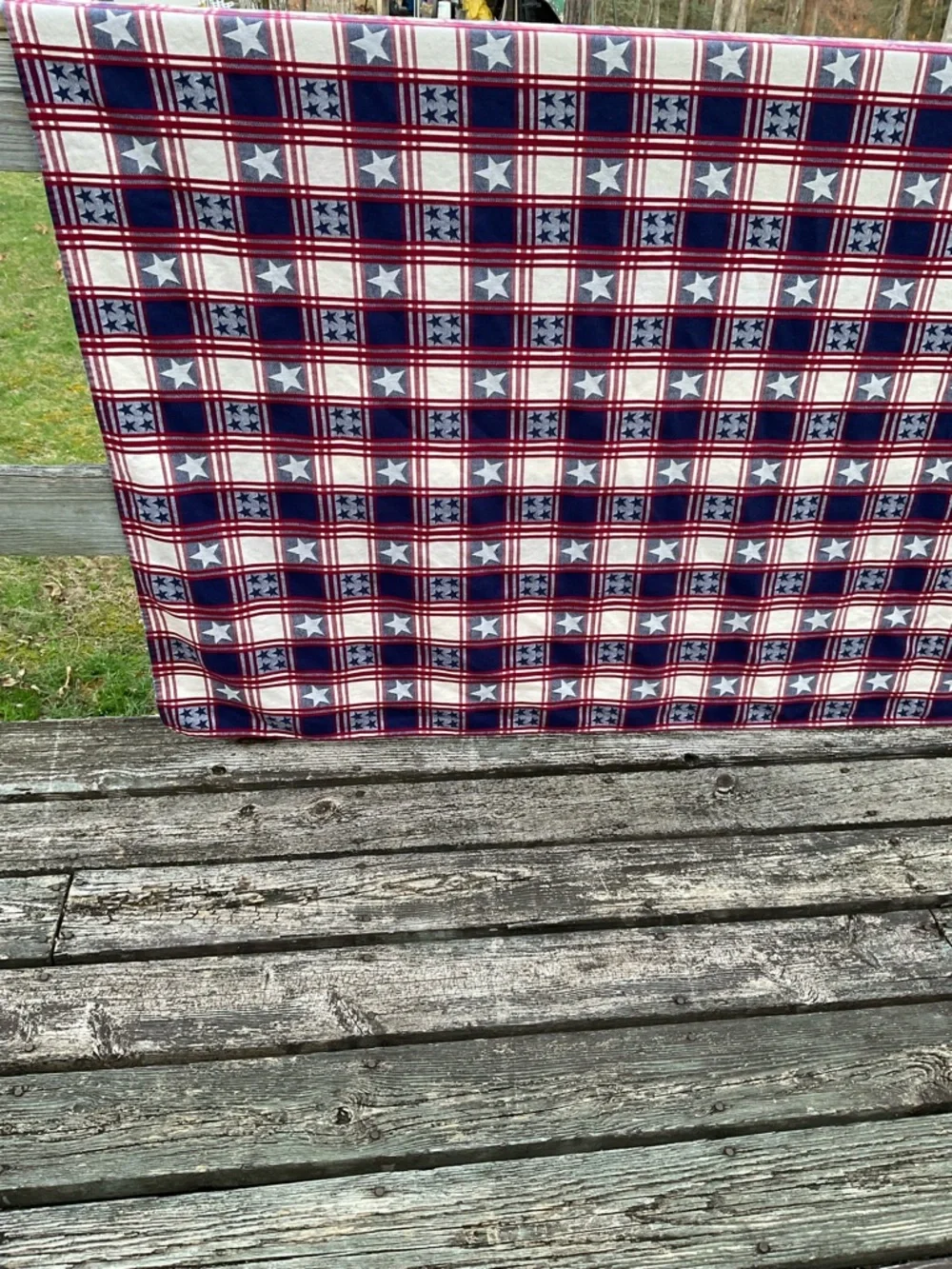 Pampered Chef Red white blue Star Plaid Cotton Tablecloth 4th July USA 58”by 80” - Picture 5 of 6